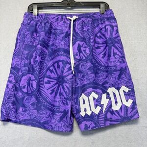 ACDC Mens Purple Graphic Swim Trunks Shorts Medium Rock Band All Over Print